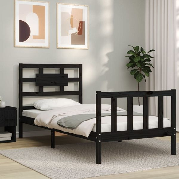 vidaXL Massivholzbett mit Kopfteil Schwarz, 3192520, 8720845976903