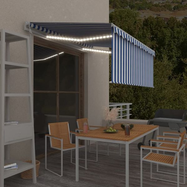 vidaXL Markise Automatisch mit Rollo LED Windsensor 3,5x2,5m Blau Weiß, 3069291