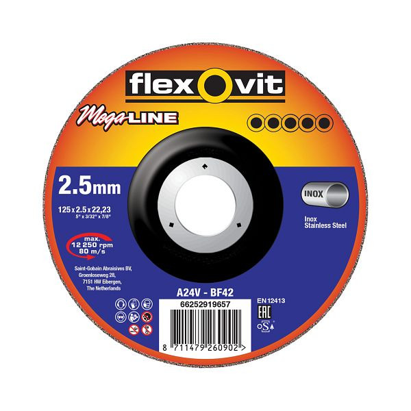 Flexovit Trennscheibe Mega-Line Inox, A 24 V-BF42 INOX MEGA-LINE, Durchmesser: 125 mm, Stärke: 2,5 mm, VE: 25 Stück, 66252919657