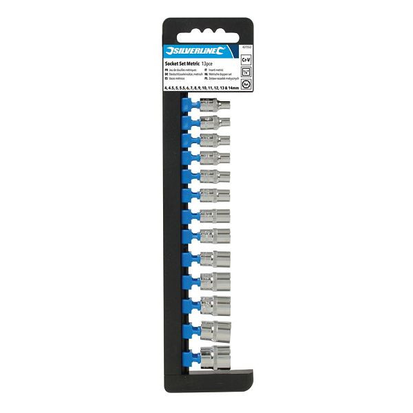 Silverline Sechskant-Steckschlüsseleinsätze, metrisch, 1/4-Zoll-Antrieb, 13-tlg. Satz, 4–14 mm, 427553