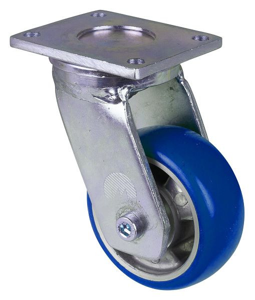 BS Rollen Schwerlastrolle Lenkrolle, Polyurethanrad 83 Shore, Aluminiumfelge, Kugellager, Platte, Durchmesser: 100 mm, RR100.B92.100