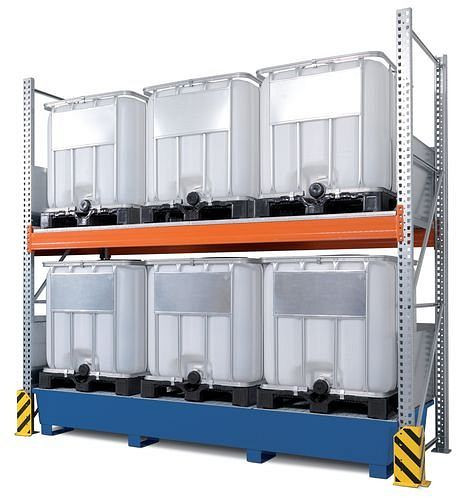 DENIOS Combi-Regal 3 K6-I mit lackierter Auffangwanne, für 6 IBC à 1000 Liter, Grundfeld, 199729