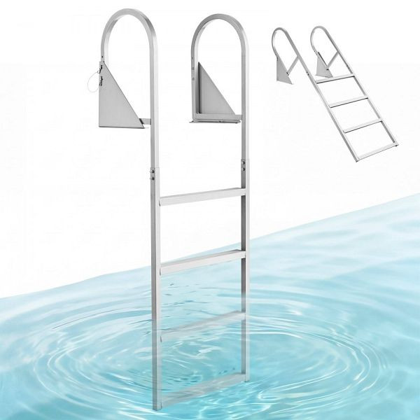 VEVOR Klappbare Dockleiter, 4 rutschfeste Stufen, Handlauf, 159 kg Tragkraft, Aluminium, für Docks/Pool/Boote, Silber, MTZTSFSSFLS3Y7WW4001V0