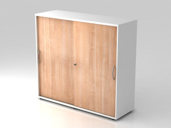 Hammerbacher Schiebetürschrank 3OH 120cm Bogengriff Weiß/Nussbaum, 120x40x110 cm (BxTxH), V1753S/W/N/BM