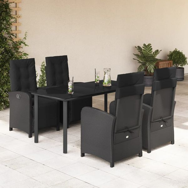 vidaXL 5-teilig Garten-Essgruppe mit Kissen Schwarz Poly Rattan, 3212538