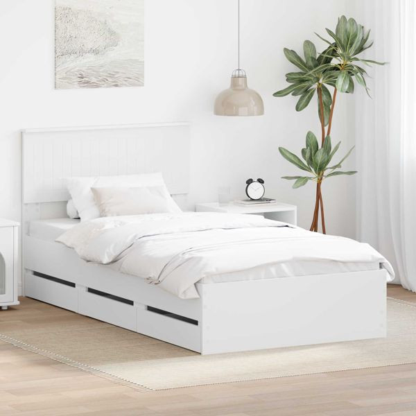 vidaXL Bettrahmen mit Schubladen Weiß 100 x 200 cm Ingenieurs Holz, 3410735