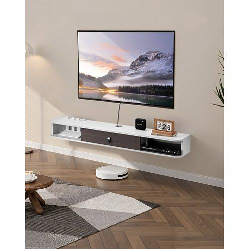 VEVOR TV-Schrank hängend, Wandhalterung mit Kabelloch, 140 cm, weiß, bis 52 kg, Stauraum für DVD-Player/Kabelbox/Spielkonsole, BSDSJ5511INC1720HV0