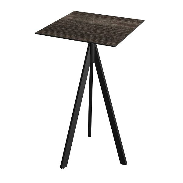 Feros Infinity Tripod Stehtisch Schwarz frame + Riverwashed Wood HPL Tischplatte 70x70 cm, 140041477