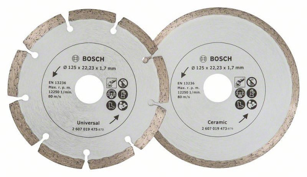 Bosch Diamanttrennscheibe für Fliesen und Baumaterial, Durchmesser: 125 mm, 2607019484
