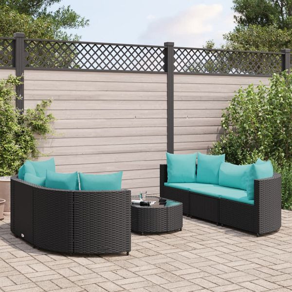 vidaXL 7-teilig Garten-Sofagarnitur mit Kissen Schwarz Poly Rattan, 3308436