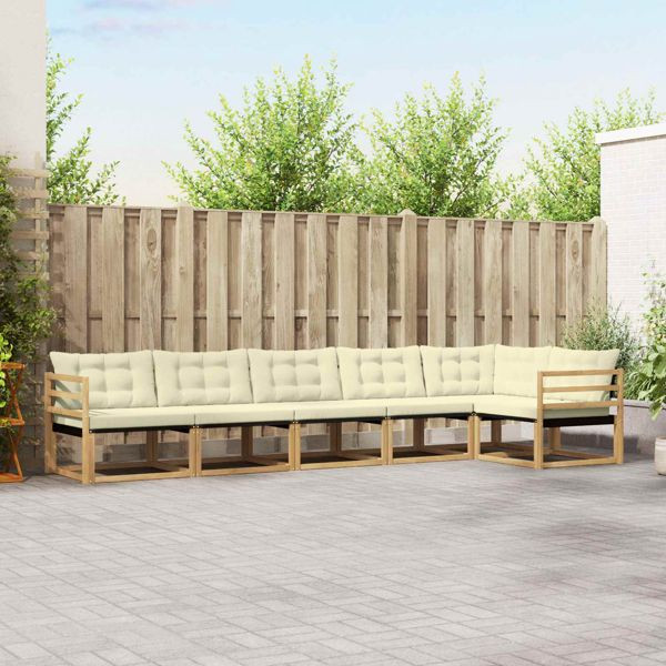 vidaXL Outdoor-Sofagarnitur mit Kissen 6-teilig Weiß und Creme, 3388720