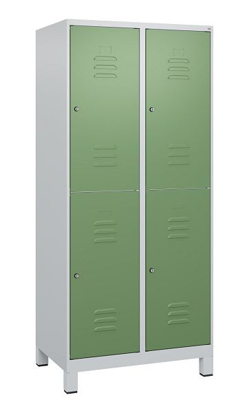 C+P Doppelstöckiger Spind Classic PLUS, Füße, 2 Abteile, 1800x800x500mm, 7035/6011, Zylinderschlösser, 0803107-22 S10021