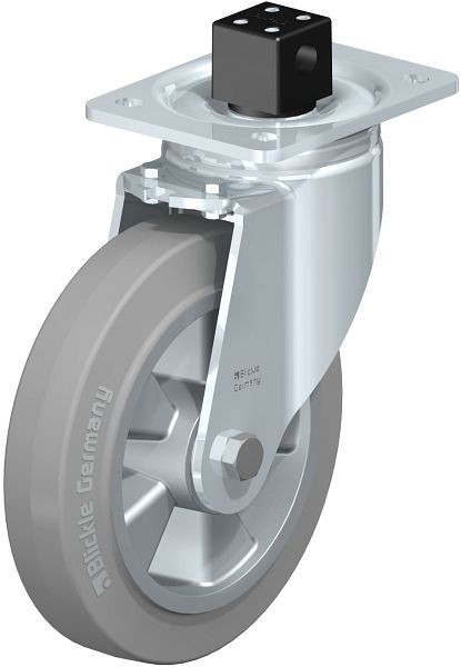 Blickle LH-ALEV 200K-CS13-SG Stahlblech-Lenkrolle, Schwerlast-Ausführung, mit Anschraubplatte & Zentralfeststeller, Elastik-Vollgummi, Grau, 852026