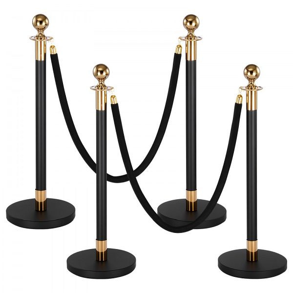VEVOR Absperrpfosten Set, 4-tlg., mit 2 Schwarzen Samtseilen (1,5 m), nachfüllbarer Sockel für Konzerte, Ausstellungen, Hotels, QTGLZDSDHSHRSQ36L001V0