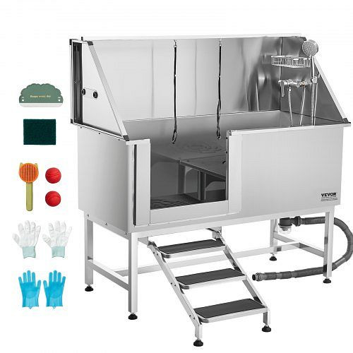 VEVOR Hundewaschstation Edelstahl 1500x700x1495mm mit Treppe, Filterplatte, Wasserhahn, Duschkopf & Seifenhalter, linke Tür, BXGCWYG62CSLV4J32V0