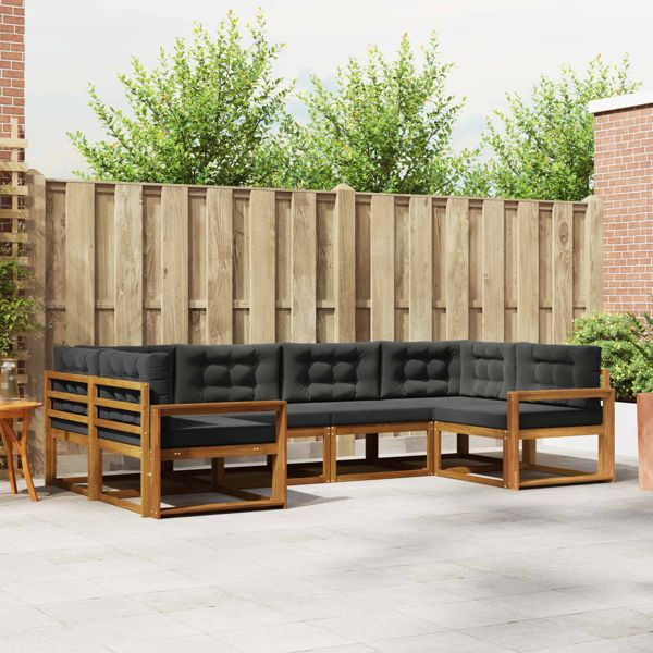 vidaXL Outdoor-Sofagarnitur mit Kissen 6-teilig Natur und Anthrazit, 3368075