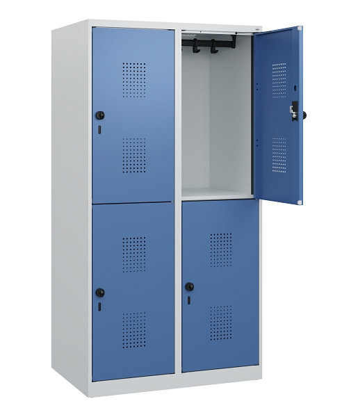 C+P Doppelstöckiger Spind Evolo PLUS, 4 Fächer, 1530x800x500mm, 7035/5023, Drehriegel, 0493005-22 S10008