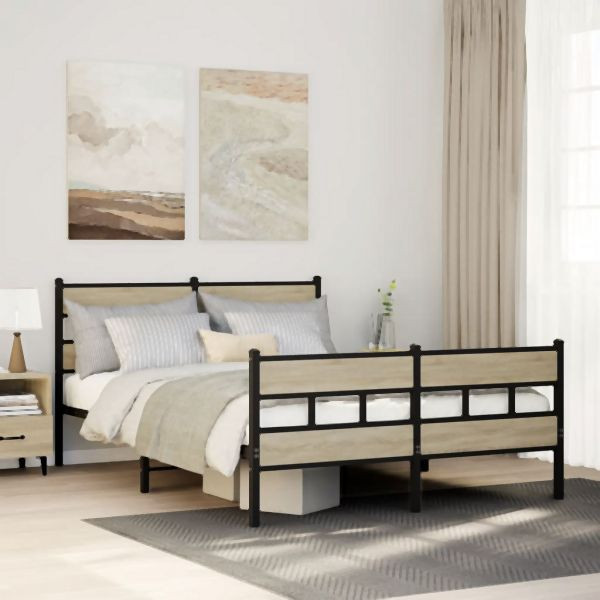 vidaXL Metallbett ohne Matratze Sonoma-Eiche 160x200 cm, 3308471