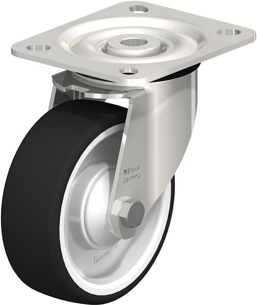 Blickle LX-POTH 100KD Edelstahl-Lenkrolle, mittelschwere Ausführung, mit Anschraubplatte, Thermoplastisches Polyurethan, Grau, 761551