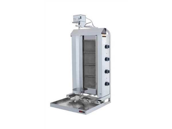 SGS Gastro Gas Dönergrill mit Motor oben, Gyrosgrill 4 Brenner, Beweglich, max. 60 kg, inkl. Flügeltüren, DS150