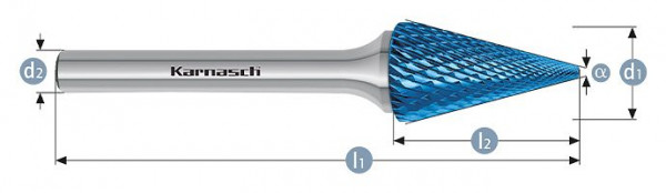Karnasch Hartmetall-Frässtift Blue-Tec beschichtet SKM/ HP-4 d1=6 / l2=12 / d2=3 / l1=48mm, VE: 3 Stück, 115092025