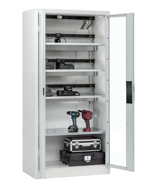 C+P Akkuladeschrank Serie 89, H1950xB930xT500mm, 7035/7035,1 Elektroboden, 3 Einlegeböden, Masterleiste, 8921-055E3 S10056