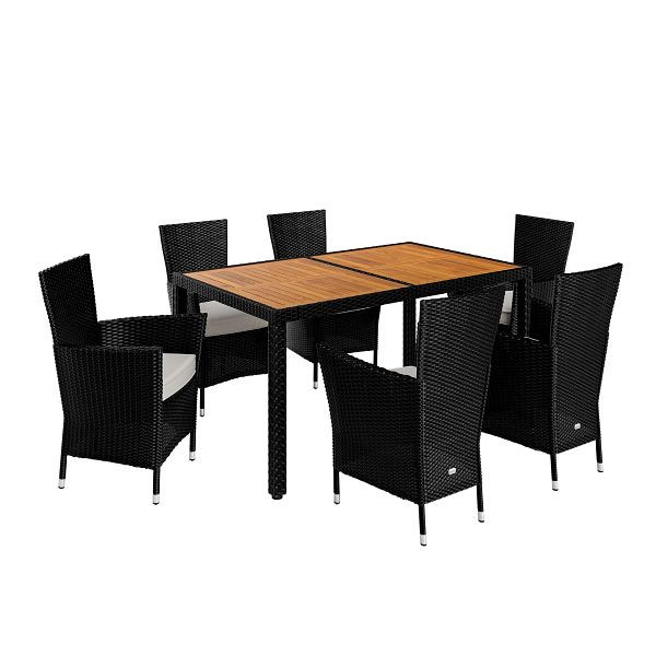 casaria Polyrattan Sitzgarnitur Korfu 7-tlg Schwarz/Creme, 996930