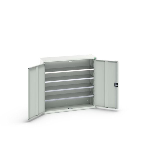 bott verso Magazinschrank, mit 4 Fachböden und 30 Sichtlagerkästen, BxTxH: 1050 x 350 x 1000 mm, Lichtgrau / Lichtgrau, 16926500.16