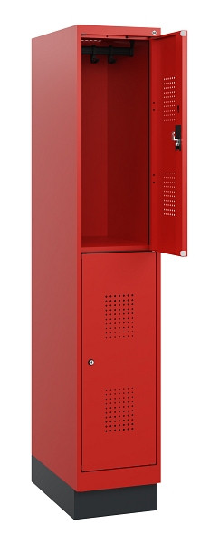 C+P Doppelstöckiger Spind Evolo PLUS, Sockel, 2 Fächer, 1630x300x500mm, 3020/302, Zylinderschloss, 0493205-10 S10075