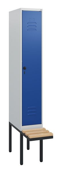 C+P Umkleidespind Classic PLUS, 1950x300x815mm, 7035/5010, Drehriegel, Buche-Sitzleisten, 0800405-10 S10003