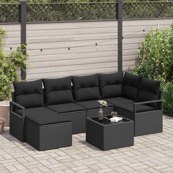 vidaXL Garten-Sofa-Set mit Kissen mit Speicher, 7er Set, Schwarz, 3355132