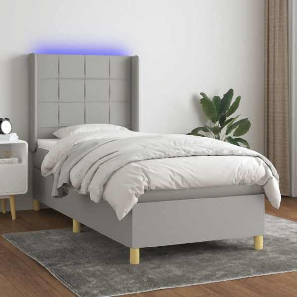 vidaXL Boxspringbett mit Matratze & LED Hellgrau 80x200 cm Stoff, 3138829