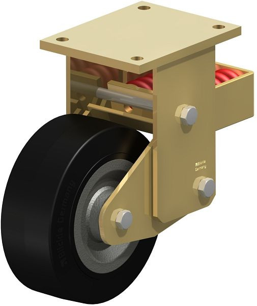 Blickle BSFN-SE 202K Stahlgeschweißte Schwerlast-Bockrolle mit Stahlfeder, Elastik-Vollgummi, Schwarz, 238493