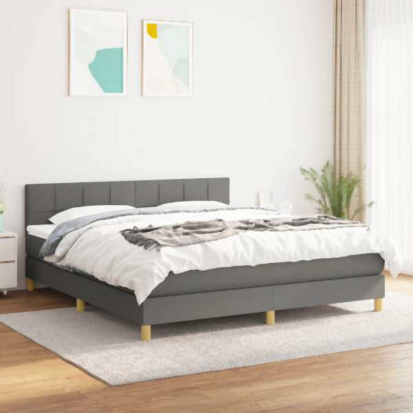 vidaXL Boxspringbett mit Matratze Dunkelgrau 160x200 cm Stoff, 3140626