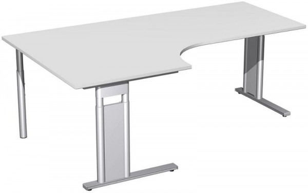geramöbel PC-Schreibtisch links höhenverstellbar, C Fuß Blende optional, 2000x1200x680-820, Lichtgrau/Silber, N-647322-LS