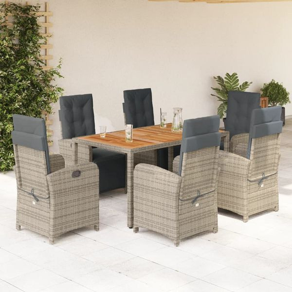 vidaXL 7-teilig Garten-Essgruppe mit Kissen Grau Poly Rattan, 3212483
