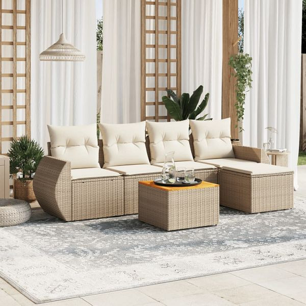 vidaXL 6-teilig Garten-Sofagarnitur mit Kissen Beige Poly Rattan, 3224980