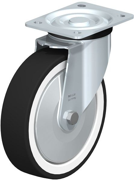 Blickle L-POTH 200R-FA Stahlblech-Lenkrolle, mittelschwere Ausführung, mit Anschraubplatte, Thermoplastisches Polyurethan, Grau, 34751