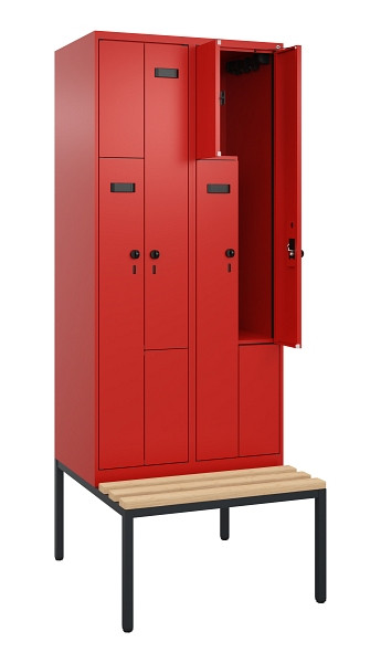 C+P Z-Spind Evolo PLUS, Bank, 4 Fächer, 2120x800x815mm, 3020/3020, Drehriegel, Sitzfläche Buche-Hartholz, Sitzbank, 0490537-224 S10027