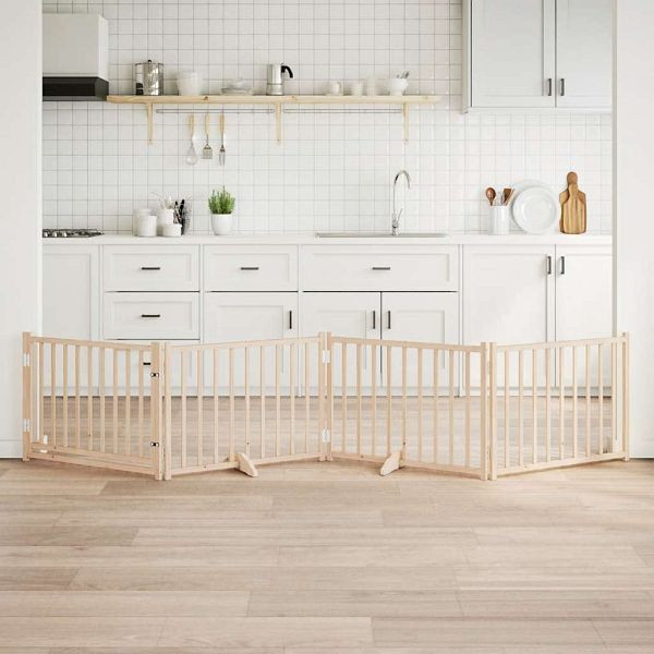 vidaXL 4-tlg. Hundetor mit Tür Faltbar 320 cm Massivholz Tanne, 352273