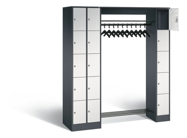 C+P Offene Garderobe Serie 8070, H1950xB2100xT480mm, Farbe: Schwarzgrau / Lichtgrau, 80730-00 S10064