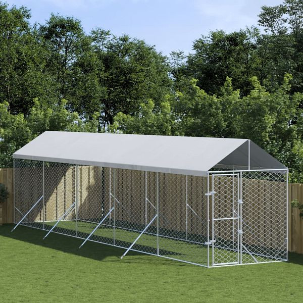 vidaXL Outdoor-Hundezwinger mit Dach Silbern 2x10x2,5 m Stahl Verzinkt, 3190484