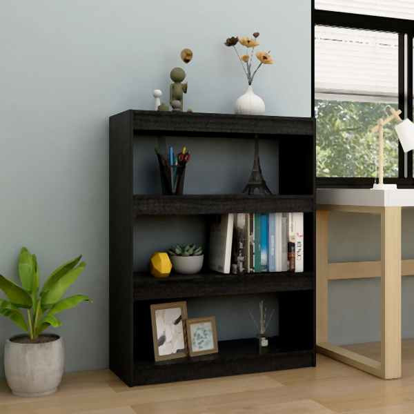 vidaXL Bücherregal/Raumteiler Schwarz 100x30x103 cm Kiefer Massivholz, 808217