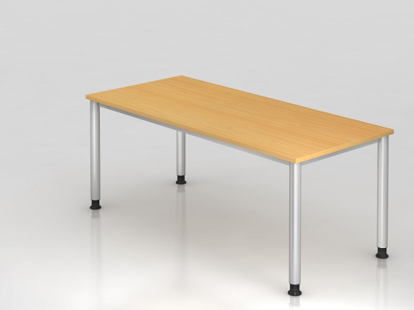 Hammerbacher Schreibtisch 4 Fuß rund 180x80cm Buche/Silber, Rechteckform, VHS19/6/S
