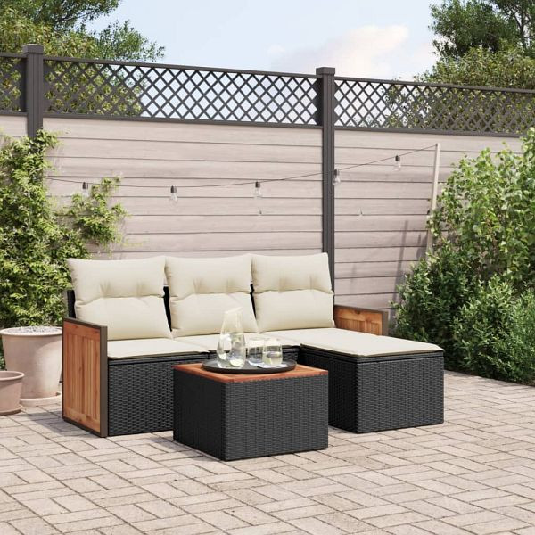 vidaXL 5-tlg. Garten-Sofagarnitur mit Kissen Schwarz Poly Rattan, 3227589