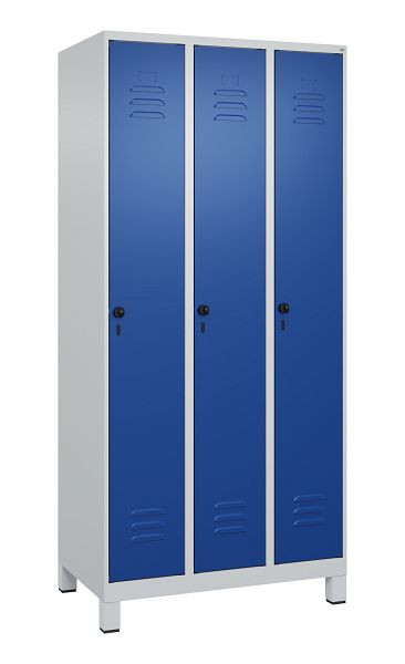 C+P Umkleidespind Classic PLUS, Füße, 3 Abteile, 1950x900x500mm, 7035/5010, Drehriegel, 080010-30 S10003