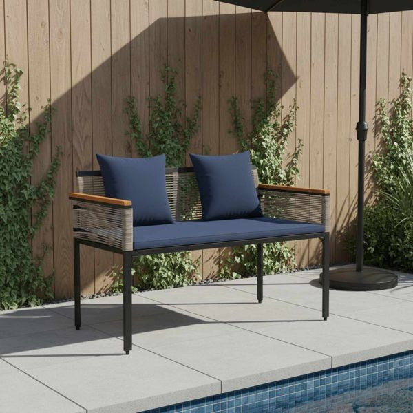 vidaXL Bank Outdoor Grau und Marineblau 117 x 54 x 74,5 cm Poly-Rattan, 42025241