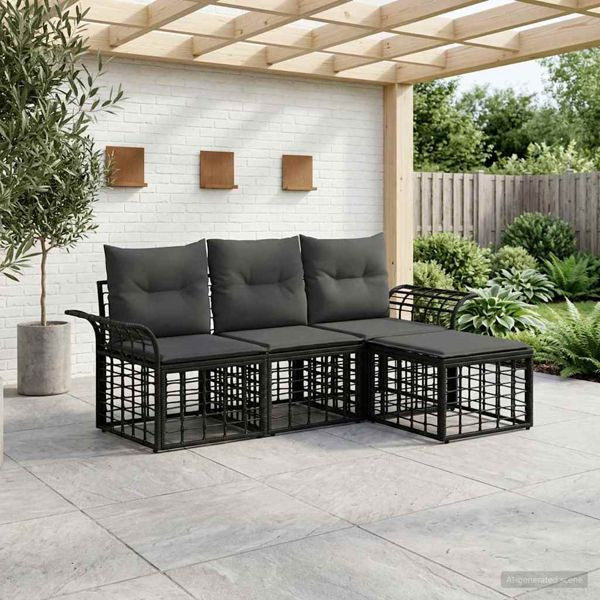 vidaXL Outdoor-Sofagarnitur 4-teilig Schwarz und Dunkelgrau Polyester, 3437675