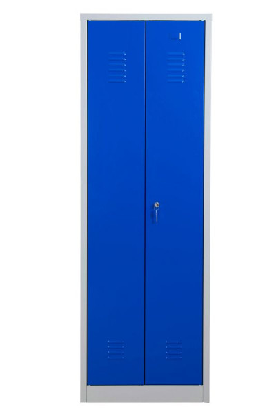 Gürkan Putzmittelschrank, 50 x 60 x 180 cm, Lichtgrau, Enzianblau, EU Zylinderschloss, links 4 Fächer, CLC/HD.1860, 104432