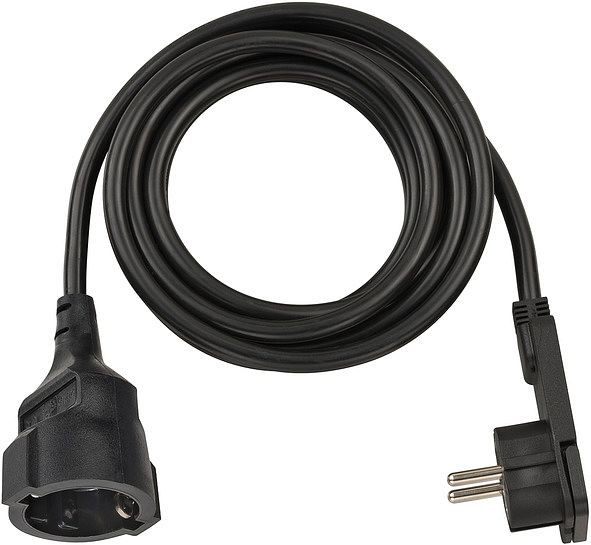 Brennenstuhl Qualitäts-Kunststoff-Verlängerungskabel mit Flachstecker (Verlängerungskabel flach für innen mit 3m Kabel) schwarz, VE: 10 Stück, 1168980030